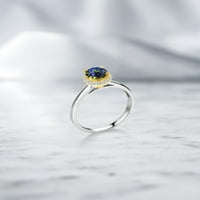 Gem Stone King 1. CT Round Blue Mystic Topaz G-H Lab Grown Diamond 10k bijeli zlatni prsten sa žutim