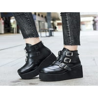 Welliumy Womens platforma Boot Wedge Goth Punk Boots Buckle remen za gležnjeve Plijes Walk Work Uspand Zip Black 8