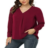 Beiwei ženske bluze s dugim rukavima pulover V izrez šifonske bluze na vrhu poslovnih majica uredske