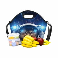 Bag za ručak BO Tote Funny Cat u svemiru izolirani neoprenski vodootporni putnik putnike za piknik nositi torbe s remenom