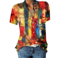 Ženski vrhovi kratkih rukava odštampana bluza casual ženske ljetne Henley majice Tuničke košulje Multi-color