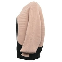 Qiylii Ženski džemper za blok u boji, dugi rukav O-izrez labavi pleteni vrhovi