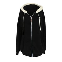 Ikevan Women Plus size Zimska topla labavi plišani zip jakna s kapuljačom crna 12