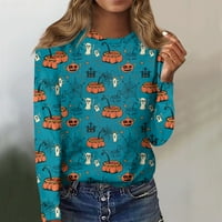 Novi dolasci Ženska casual moda Halloween Print s dugih rukava O-izrez TOP bluza, cijan, xxxl