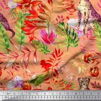 Soimoi Orange Poly Georgette Listovi tkanine, cvjetni i leopard džungl Ispis tkanine dvorišta široko