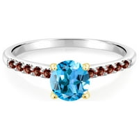 Gem Stone King 2. CT Swiss Blue Topaz Red Garnet Srebrni i 10K žuti zlatni prsten