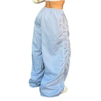 Lamuusaa žene labave teretne hlače Ležerne prilike pune boje elastične struke široke noge joggers pantalone