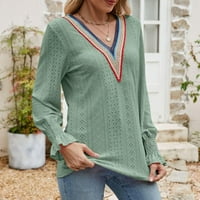 Viadha ženska casual komforna bluza polka tačka ispis pulover s dugim rukavima V-izrez