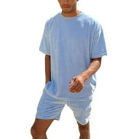 Muški odijelo čvrste boje O-izrez kratki rukav i kratke hlače Ljetna modna ležerna staza postavlja meke