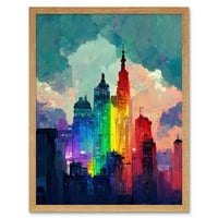 Rainbow Skyscreaters Skyline Cityscape Sažetak Višebojno slikarstvo Art Ispis Umrani zidni dekor postera