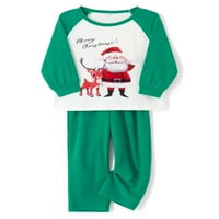 Gureui Božićni koji odgovara porodičnoj pidžami, slatki crtani crtani crtani dugi rukav Santa jelen tiskani raglan + solidne hlače za spavanje