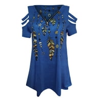 Ženski ljetni vrhovi bluza cvjetni kratki rukav povremeni ženske majice Henley plava 2xl