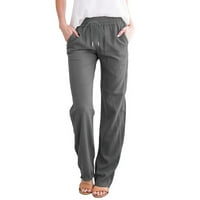 Ylioge ženske pune dužine udobne hlače posteljina normalna struka labava fit partne pantalone džepovi