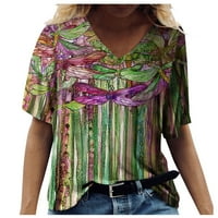 Ljeto V izrez Plus veličina labavih fit majica za žene cvjetni kratki rukav vojska zelena 4xl