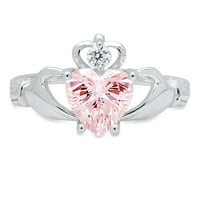 1. CT Sjajno srce simulirano ružičasti dijamant 14k bijeli zlatni pasijans obložen prsten sz 5.5