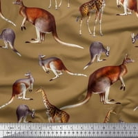 Soimoi Blue Poly Georgette tkanina kengur i žirafa Životinjska tkanina od dvorišta široko