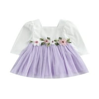 Suantret Toddler Kids Girls Spring Princess Haljina dugih rukava Tulle haljina patchwork haljina s cvjetnim
