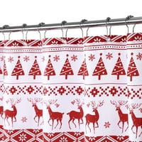 Božić Boho zavjesa za tuširanje, božićno drvce i jeleni Kućne kućne kade Vodootporna tkanina zastava za tuširanje Zimska seoska kuća Kupatilo za zavjese, crvena i bijela