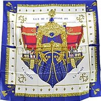 Ovjerena korištena Hermes Hermes šal Carre Vuedu Carosse de la Galere Reale Queen Coronation svile mornarice bijeli višebojni ženski