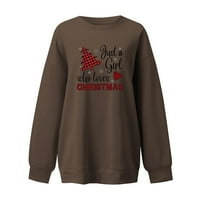Tking modna dukserica za žene s dugim rukavima Crewneck Božićni tisak vrhova pulover Tuničke majice