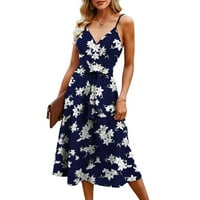 Rovga Žene Ljetne haljine V-izrez haljina bez rukava Boho cvijet cvjetni špageti A-line Flowy Beach