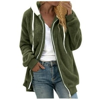 Caicj ženska šerpa jakna Fuzzy s dugim rukavima casual patip up bomber kaput bomber jakna žene zelena,