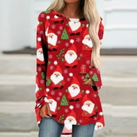 Oalirro božićna majica Ženska sretan i jarko košulja Xmas Xmas Print Tree Majica Odmor Grafički grafički