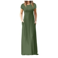 SKPBlutn Ljetne haljine o džepovima iz vrata kratki rukav kat Dužina labave zabave modne casual haljine za žene zelene m