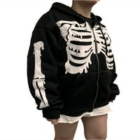 Žene Y2K skeletni print duksevi s dugim rukavima Zip up predimenzionirana jakna za duks Gotička odjeća