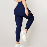 Amtdh Ženske trendi mršave hlače Čvrsto kolor Yoga Sport Jogging High Sheik Slim noga hlače sa više džepova Lagane ležerne prilike udobne pantalone Dame Fall Fashion Blue XL