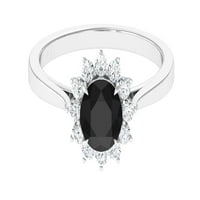 Okrugli crni ugrađeni prsten sa dijamantskim halo za žene, srebrna srebra, SAD 13.00