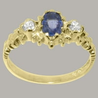 Britanci napravili 18K žuti zlatni prsten sa prirodnim safičnim i kubnim cirkonijskim ženskim prstenom