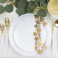 Ekokvalitet 7.5 okrugle bijele plastične ploče sa zlatnim vinovim dizajnom - Kina za jednokratnu upotrebu poput partijskih ploča, teških ploča za salatu, ploča za večeru, desert, vjenčanje, posluživanje