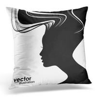 Žena crne salone Lice silueta sa valovitim kosom kozmetički jastučni jastučni jastučni poklopac jastuka