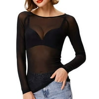Ženski vrhovi bluza Žene Ležerne prilike s dugim rukavima, pune majice za majice Ljeto Black XL