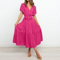 Mveomtd Ljetna haljina za žene Casual Ruffle haljine s kratkim rukavima Wrap V izrez Dress Petite Maxi