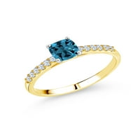Gem Stone King 2. CT London Blue Topaz White Created Stvorio Sapphire 10K žuti zlatni prsten sa bijelim