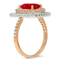 2.63ct smaragdni rez crveni simulirani ruby ​​14k ružičasto bijelo zlato ugraviranje izjava bridalna godišnjica Angažman vjenčanje halo prstena veličine 6.5