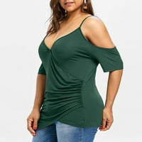 Ženska majica plus veze V izrez Casual Hladno ramena kratki rukav majica Summer Love Solid Color Asimetrični bluzu za bluzu