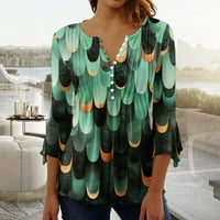 Ženski modni vrhovi cvjetni tipka s kratkim rukavima V-izrez majice zelene s