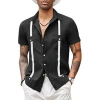 Muška majica Muška modna casual rever kratki rukav na plaži na plaži s džepovima crni xxl