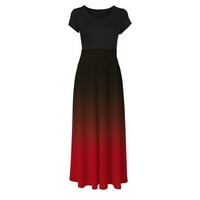 Ljetne haljine za žensko čišćenje, žensko ljetno tiskanje uzročno okruglo vrata s kratkim rukavima duga haljina crvena 12