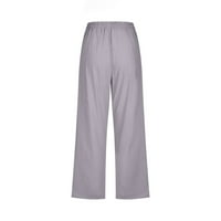 Ženske casual hlače Ljeto široko noga Capris nacrtač elastični visoki struk pamučne posteljine obrezane pantalone s džepovima
