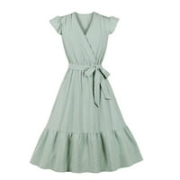 FINELYLOVE haljine za curvy Women Cami haljina za žene V-izrez Čvrsta kratka rukava za sunčanje zelena