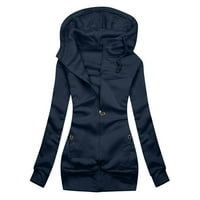 Jakne kaputi za žene dugih rukava Ležerne prilike sa čvrstim bojama džepa jakna patentna zgloba dukserice