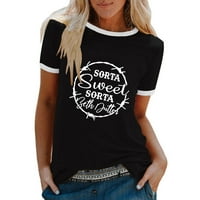 TKLPEHG T majice za ženske klirence s kratkim rukavima Sumtop Pismo Ispis Grafička lagana posada Crta
