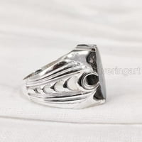 Abalone Shell prsten, prirodna ravna analonska školjka, polumjesec, srebrni nakit, srebrni prsten, rođendan, teški muški prsten, arapski dizajn, prsten od osmanskog stila, Ring, Turska mens ring
