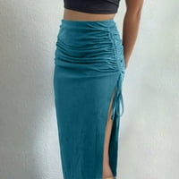 Bazyrey suknje za žene Solid Fashion Solid Boja seksi elastična strana struka Shirring Hip-Wrap Split