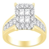 Kvadratni klasterski ženski zaručni prsten u 14k žuto zlato sa 1. CT bijelim prirodnim dijamantima sa