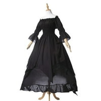 Qolati Ženske gotičke haljine Vintage Ruched One rame Puffy rukava dugačak maxi haljina od pune boje